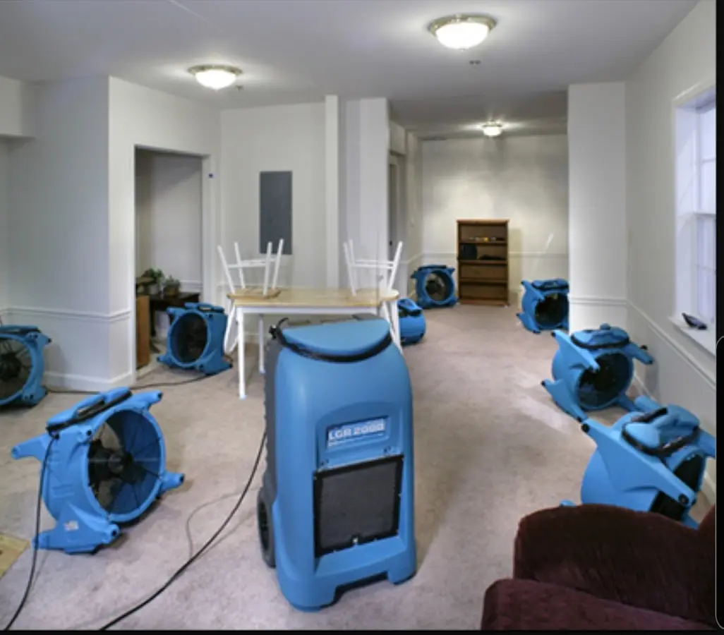Air movers and dehumidifier setup for Water Extraction & Removal in Shrewsbury