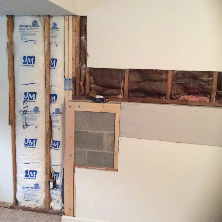 Wall insulation replacement during Basement Flood Cleanup in Shrewsbury